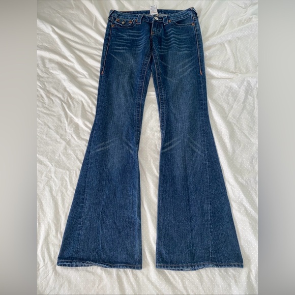 True Religion Joey Godiva Jeans Embroidered Floral Wide Leg Vintage Womens 27 - Picture 8 of 10